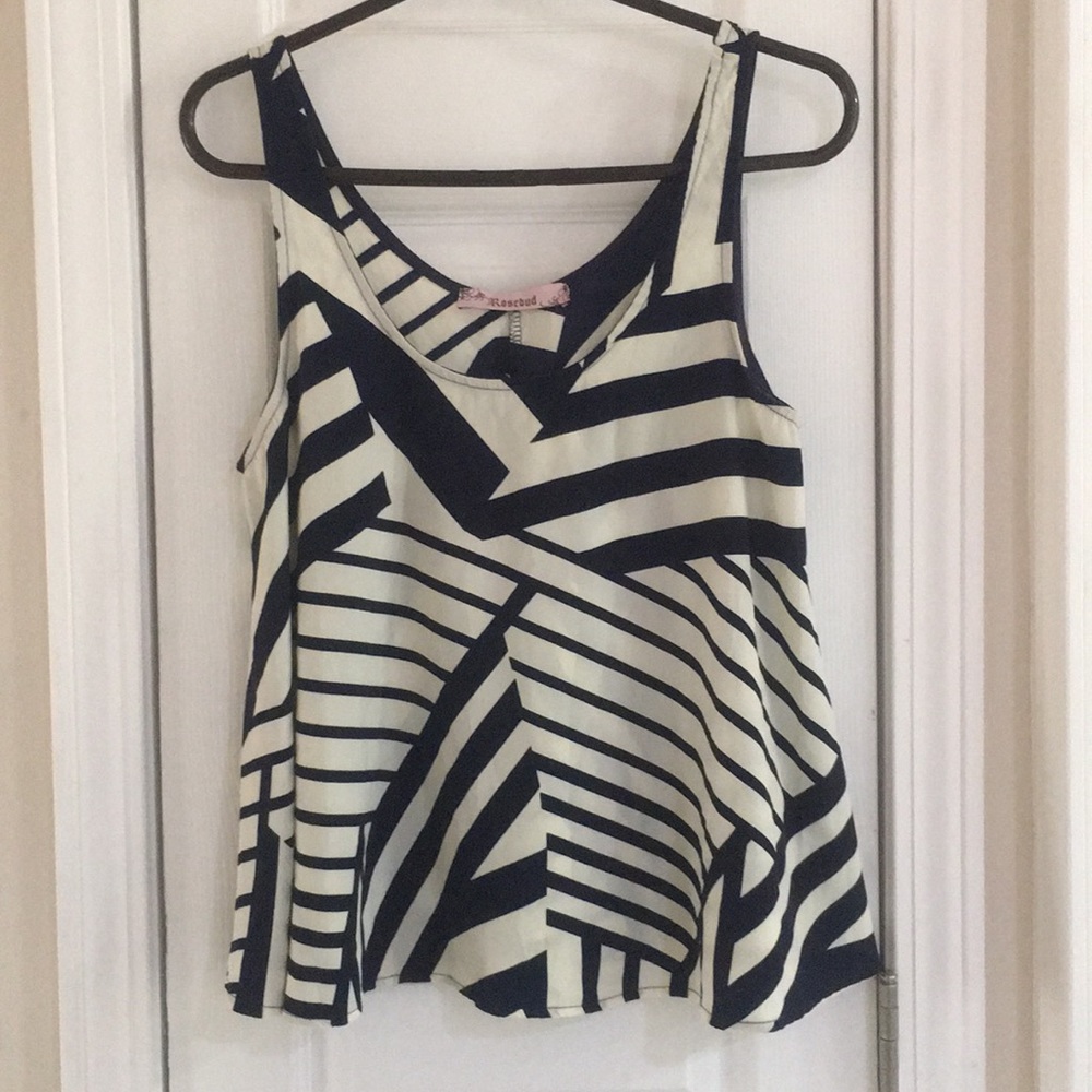Rosebud blue and off-white sleeveless top